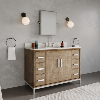 Westin 48 in. x 34.4 in. H Single Sink Bath Vanity in Lustrous Walnut with White Brook Quartz Top | Water Creation