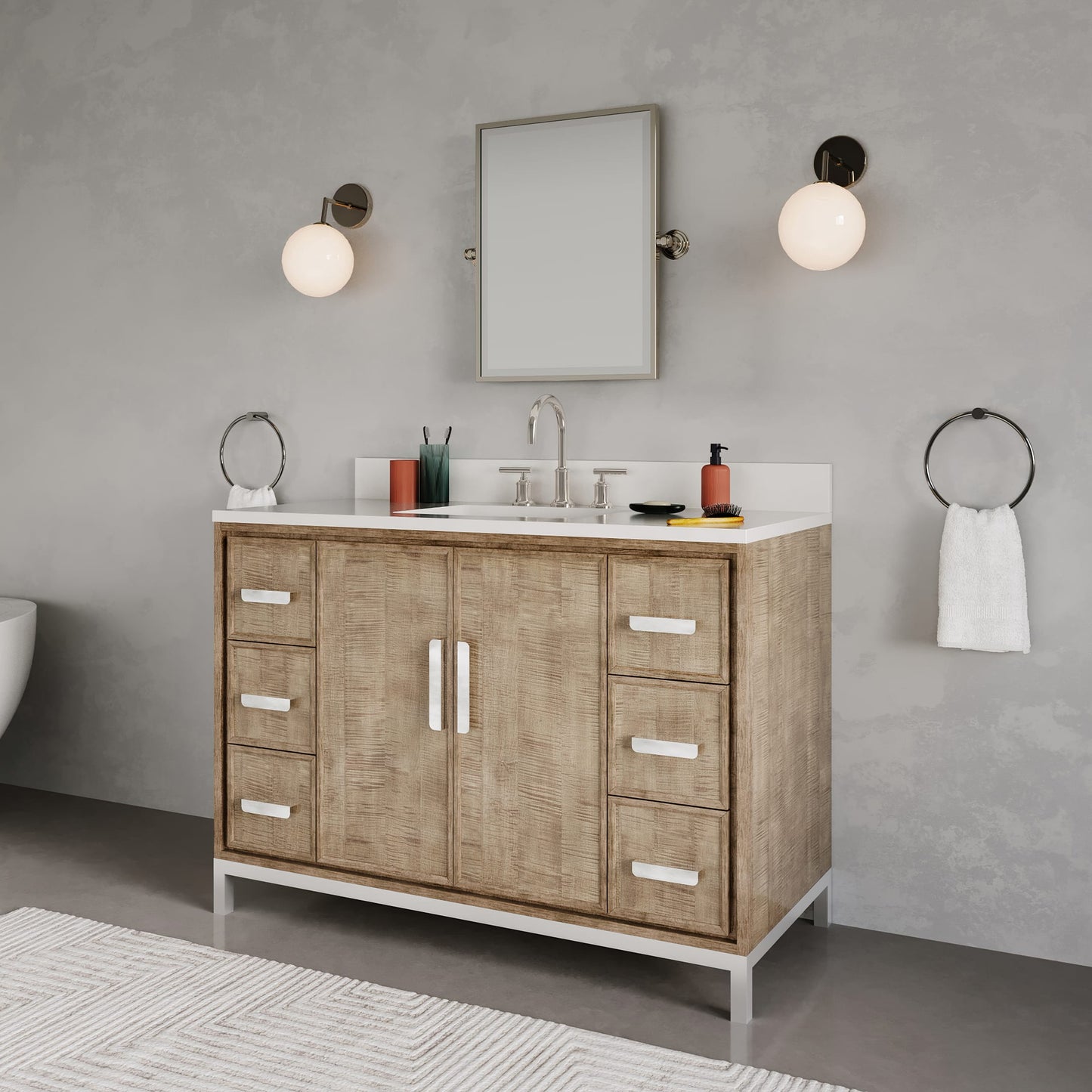 Westin 48 in. x 34.4 in. H Single Sink Bath Vanity in Lustrous Walnut with White Brook Quartz Top | Water Creation