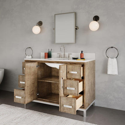 Westin 48 in. x 34.4 in. H Single Sink Bath Vanity in Lustrous Walnut with White Brook Quartz Top | Water Creation