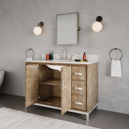 Westin 48 in. x 34.4 in. H Single Sink Bath Vanity in Lustrous Walnut with White Brook Quartz Top | Water Creation