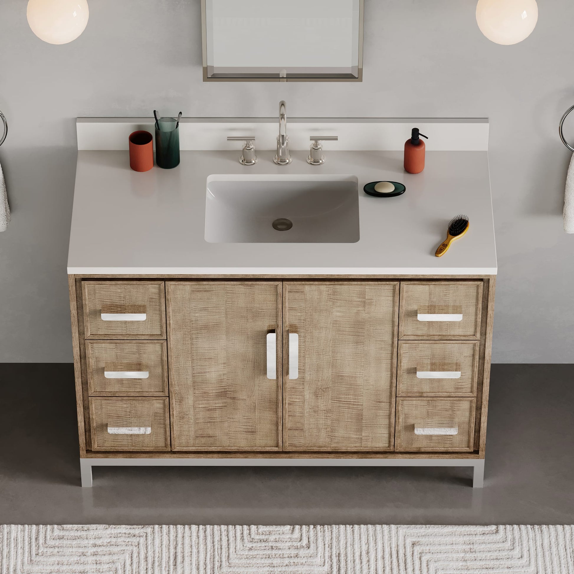 Westin 48 in. x 34.4 in. H Single Sink Bath Vanity in Lustrous Walnut with White Brook Quartz Top | Water Creation