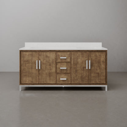 Westin 72 in. x 34.4 in. H Double Sink Bath Vanity in Lustrous Walnut with White Brook Quartz Top | Water Creation