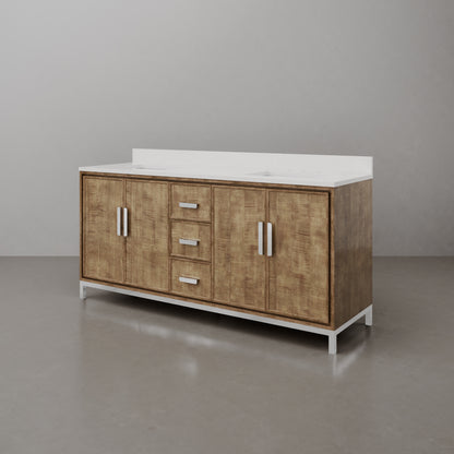 Westin 72 in. x 34.4 in. H Double Sink Bath Vanity in Lustrous Walnut with White Brook Quartz Top | Water Creation