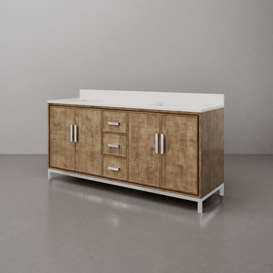 Westin 72 in. x 34.4 in. H Double Sink Bath Vanity in Lustrous Walnut with White Brook Quartz Top | Water Creation