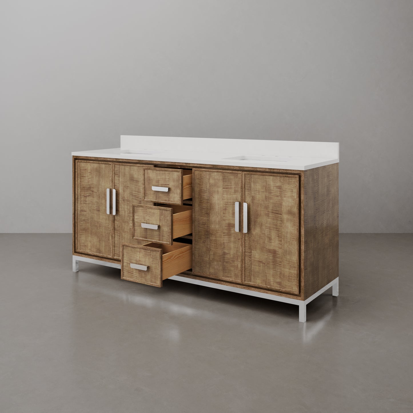 Westin 72 in. x 34.4 in. H Double Sink Bath Vanity in Lustrous Walnut with White Brook Quartz Top | Water Creation