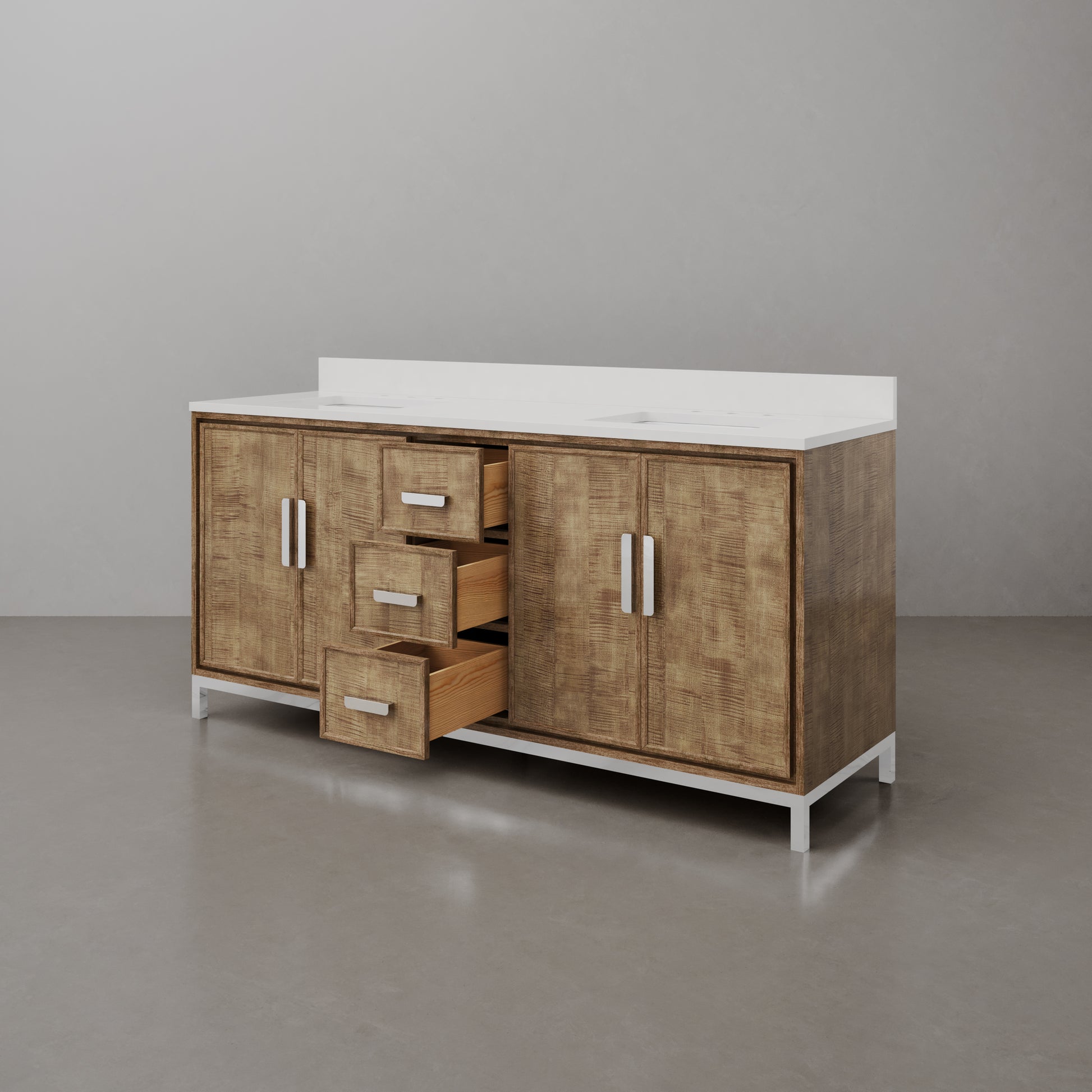 Westin 72 in. x 34.4 in. H Double Sink Bath Vanity in Lustrous Walnut with White Brook Quartz Top | Water Creation