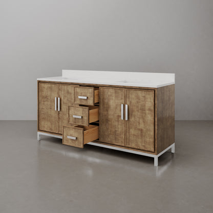 Westin 72 in. x 34.4 in. H Double Sink Bath Vanity in Lustrous Walnut with White Brook Quartz Top | Water Creation