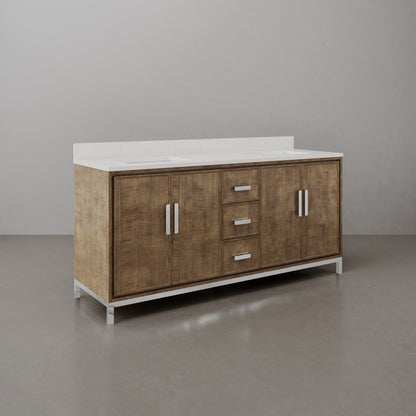 Westin 72 in. x 34.4 in. H Double Sink Bath Vanity in Lustrous Walnut with White Brook Quartz Top | Water Creation