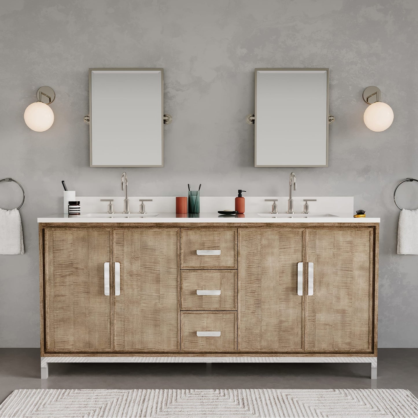 Westin 72 in. x 34.4 in. H Double Sink Bath Vanity in Lustrous Walnut with White Brook Quartz Top | Water Creation