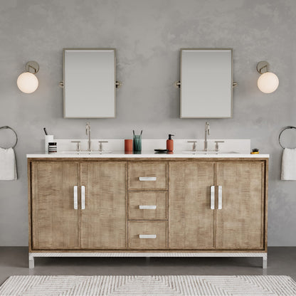 Westin 72 in. x 34.4 in. H Double Sink Bath Vanity in Lustrous Walnut with White Brook Quartz Top | Water Creation
