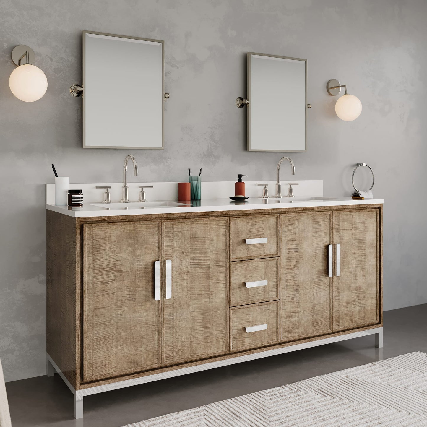 Westin 72 in. x 34.4 in. H Double Sink Bath Vanity in Lustrous Walnut with White Brook Quartz Top | Water Creation