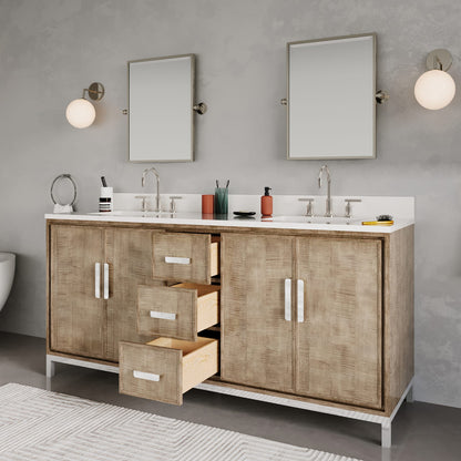 Westin 72 in. x 34.4 in. H Double Sink Bath Vanity in Lustrous Walnut with White Brook Quartz Top | Water Creation