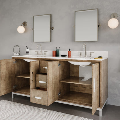 Westin 72 in. x 34.4 in. H Double Sink Bath Vanity in Lustrous Walnut with White Brook Quartz Top | Water Creation