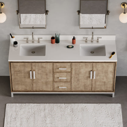 Westin 72 in. x 34.4 in. H Double Sink Bath Vanity in Lustrous Walnut with White Brook Quartz Top | Water Creation