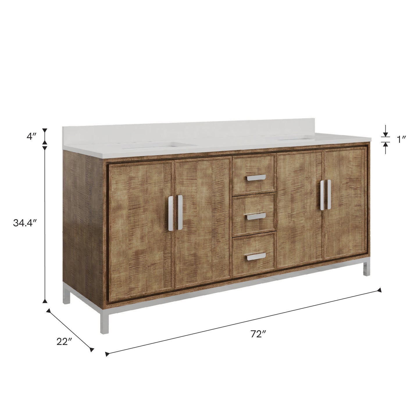 Westin 72 in. x 34.4 in. H Double Sink Bath Vanity in Lustrous Walnut with White Brook Quartz Top | Water Creation