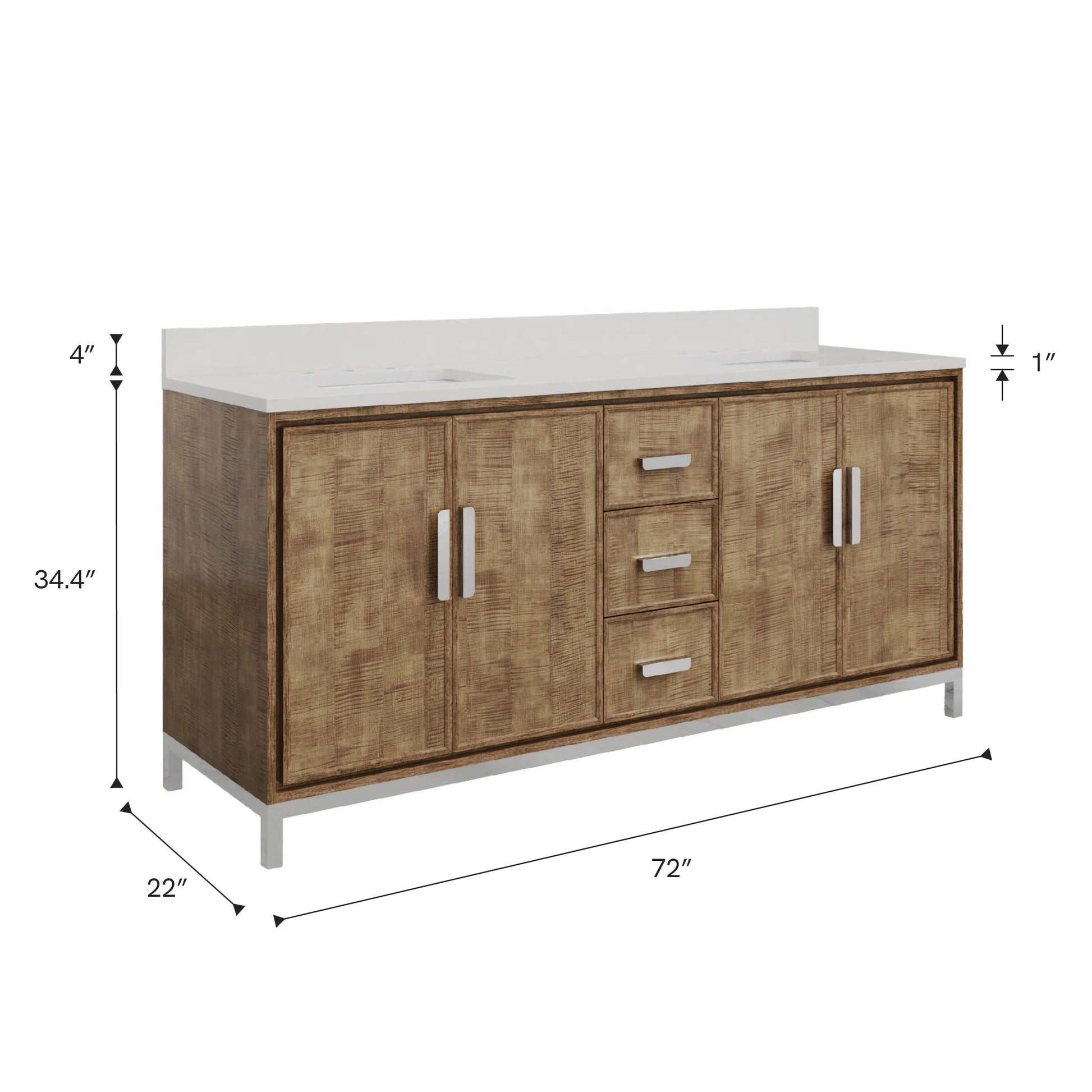 Westin 72 in. x 34.4 in. H Double Sink Bath Vanity in Lustrous Walnut with White Brook Quartz Top | Water Creation