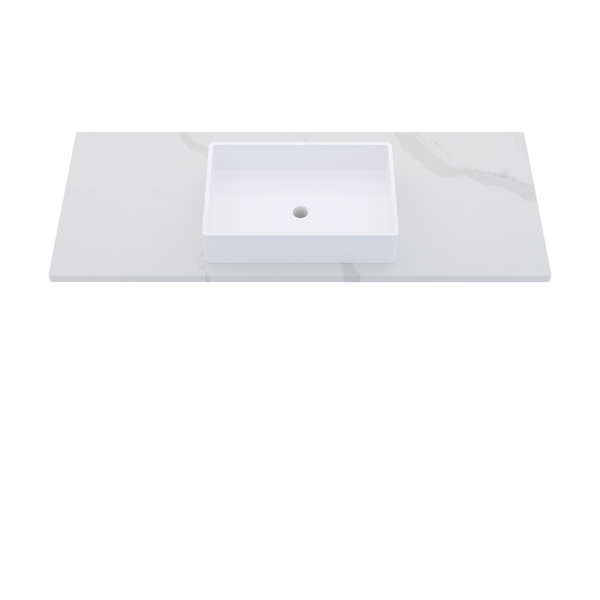 55" Vanderloc Silestone® Quartz Bathroom Vanity Top | Single Vigo Sink | Centered in Classic Calacatta
