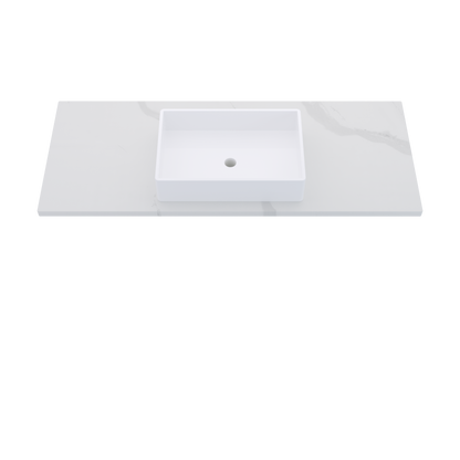 55" Vanderloc Silestone® Quartz Bathroom Vanity Top | Single Vigo Sink | Centered in Classic Calacatta