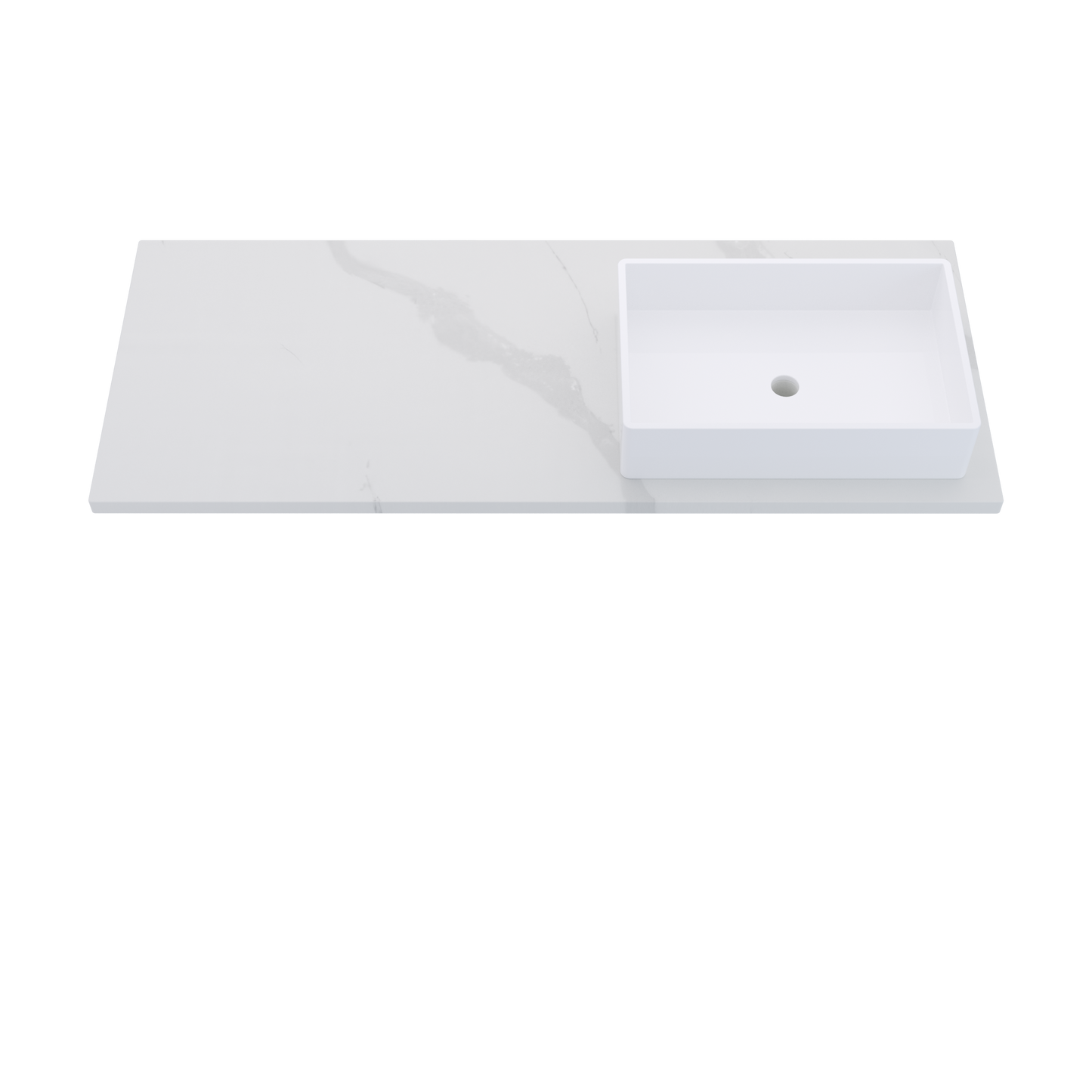 55" Vanderloc Silestone® Quartz Bathroom Vanity Top | Single Vigo Sink | Offset in Classic Calacatta