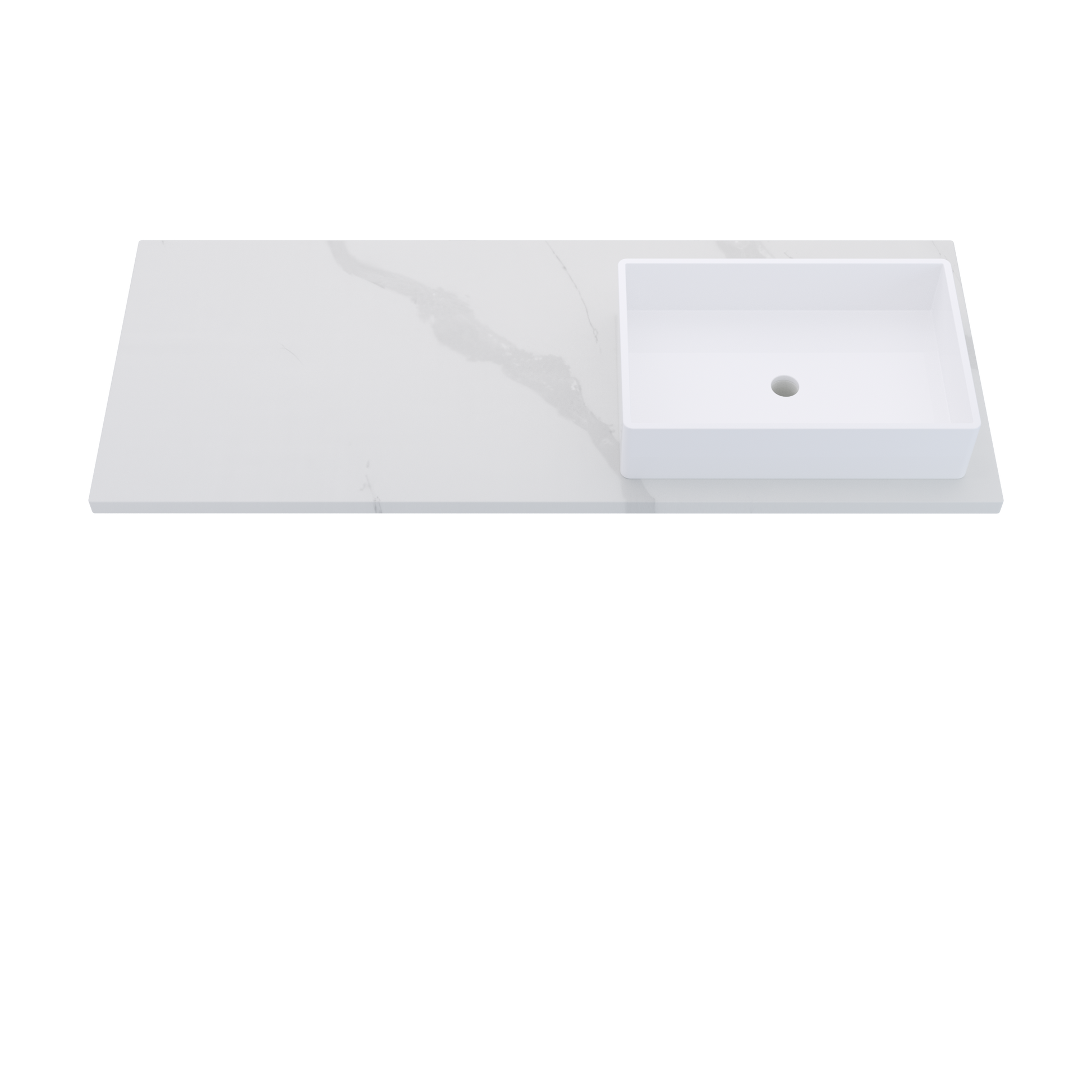 55" Vanderloc Silestone® Quartz Bathroom Vanity Top | Single Vigo Sink | Offset in Classic Calacatta