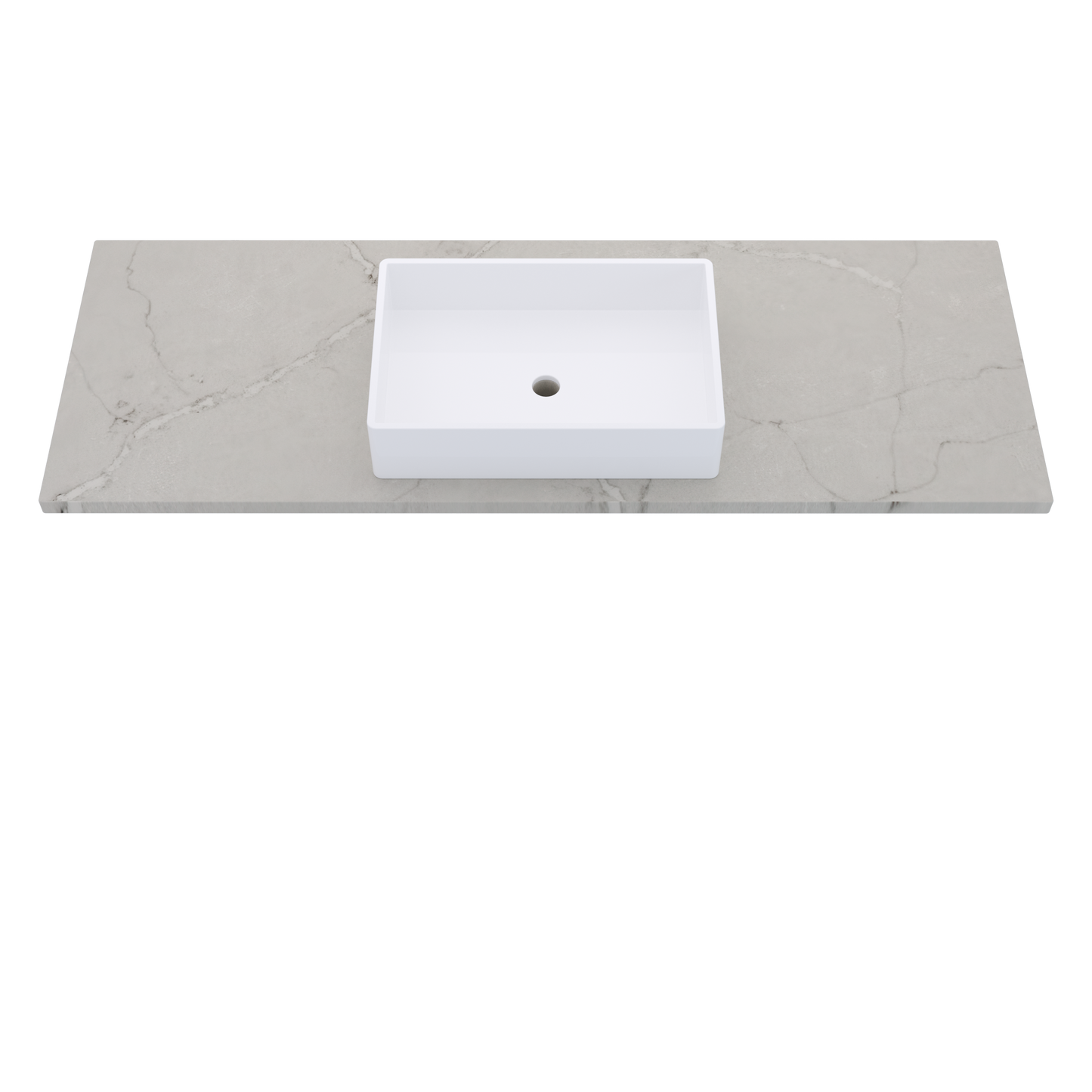 61" Vanderloc Silestone® Quartz Bathroom Vanity Top | Single Vigo Sink | Centered in Victorian Silver