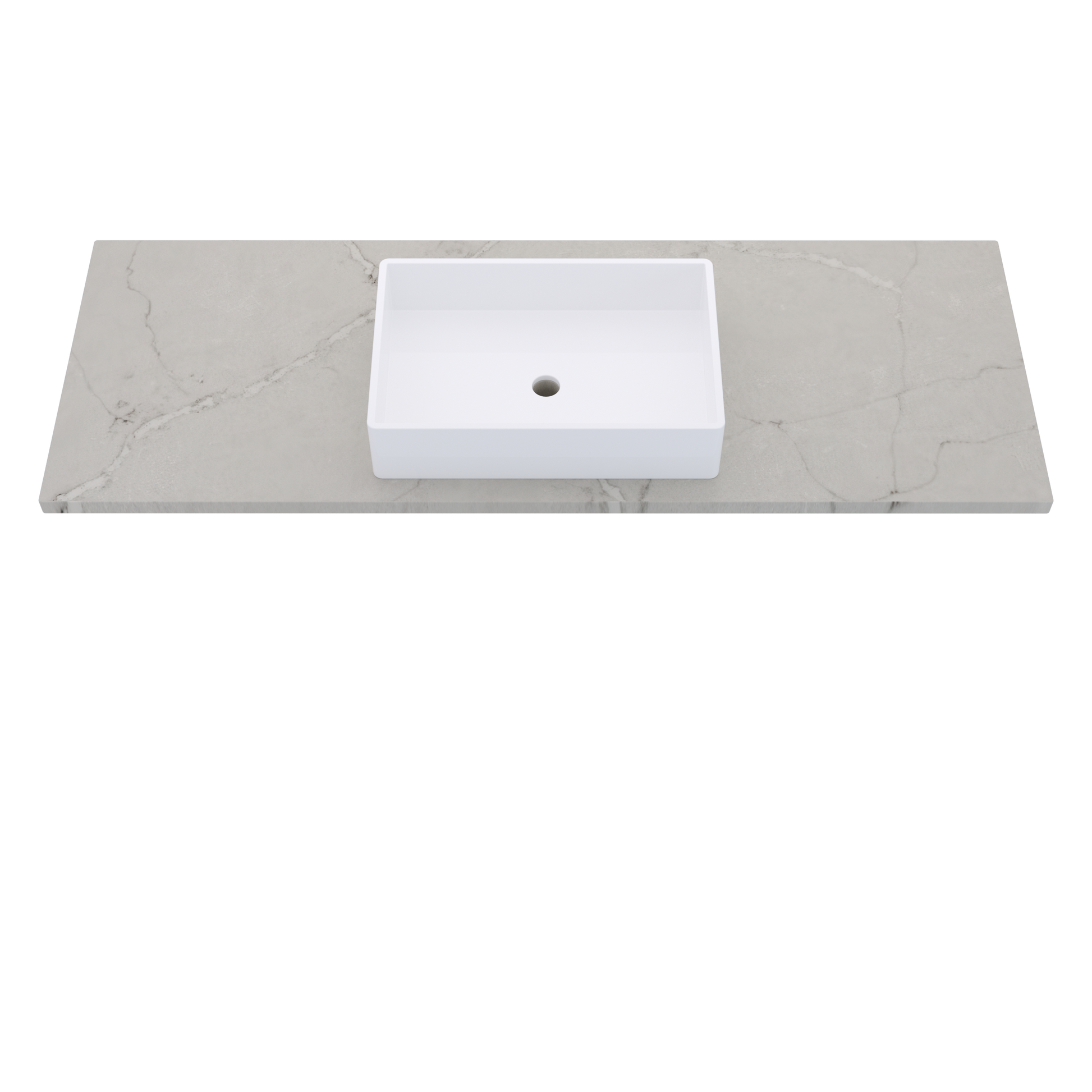 61" Vanderloc Silestone® Quartz Bathroom Vanity Top | Single Vigo Sink | Centered in Victorian Silver