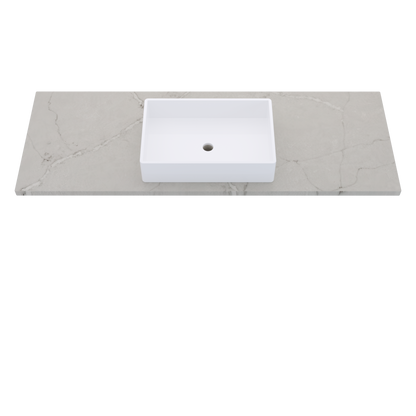 61" Vanderloc Silestone® Quartz Bathroom Vanity Top | Single Vigo Sink | Centered in Victorian Silver