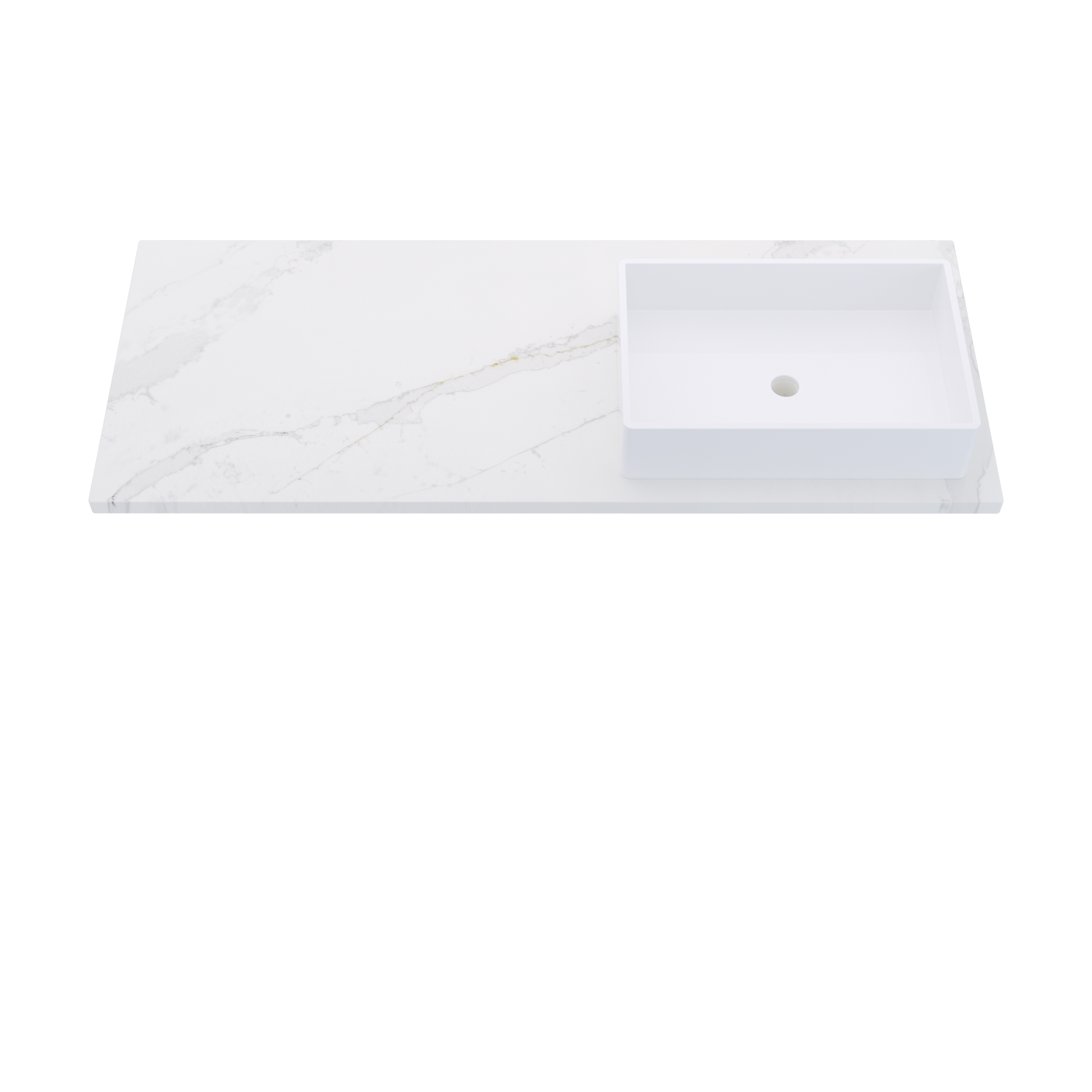 55" Vanderloc Silestone® Quartz Bathroom Vanity Top | Single Vigo Sink | Offset in Et Calacatta Gold