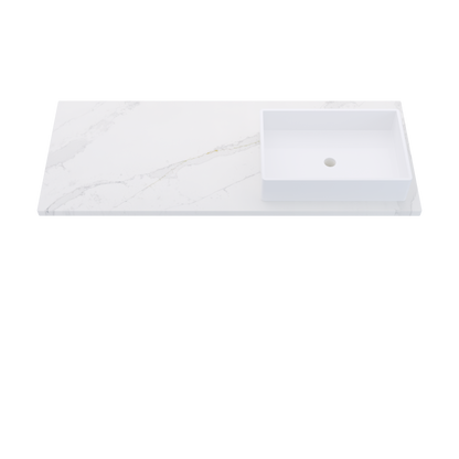 55" Vanderloc Silestone® Quartz Bathroom Vanity Top | Single Vigo Sink | Offset in Et Calacatta Gold