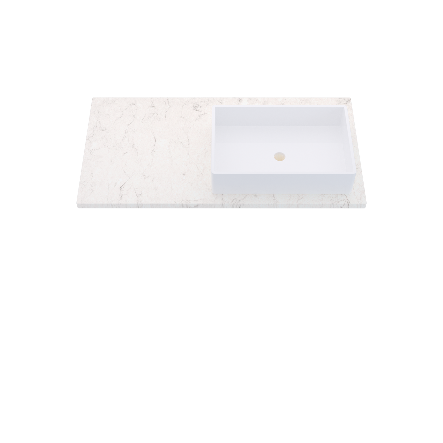 43" Vanderloc Silestone® Quartz Bathroom Vanity Top | Single Vigo Sink | Offset in Snowy Ibiza