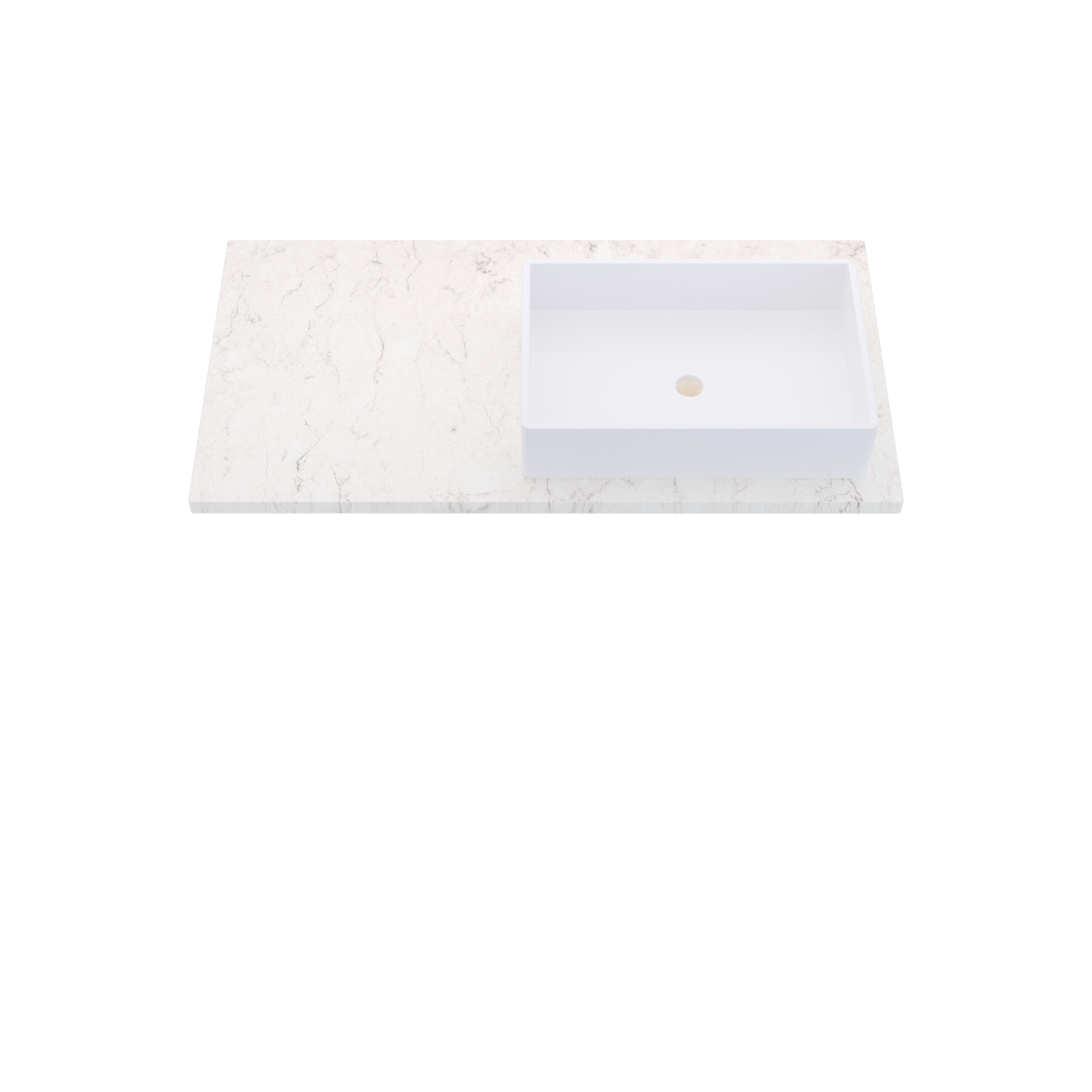 43" Vanderloc Silestone® Quartz Bathroom Vanity Top | Single Vigo Sink | Offset in Snowy Ibiza