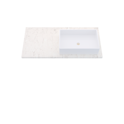 43" Vanderloc Silestone® Quartz Bathroom Vanity Top | Single Vigo Sink | Offset in Snowy Ibiza