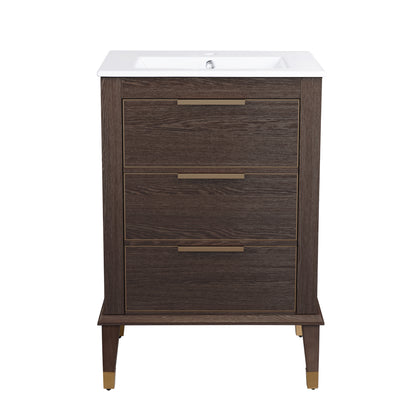 Swiss Madison, Hugo 24" Freestanding Bathroom Vanity in Brown Oak with Sink Top