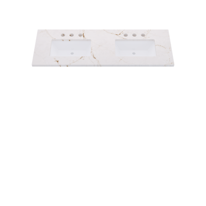 61" Vanderloc Silestone® Quartz Bathroom Vanity Top | Double Rectangle Sink | Centered in Versailles Ivory