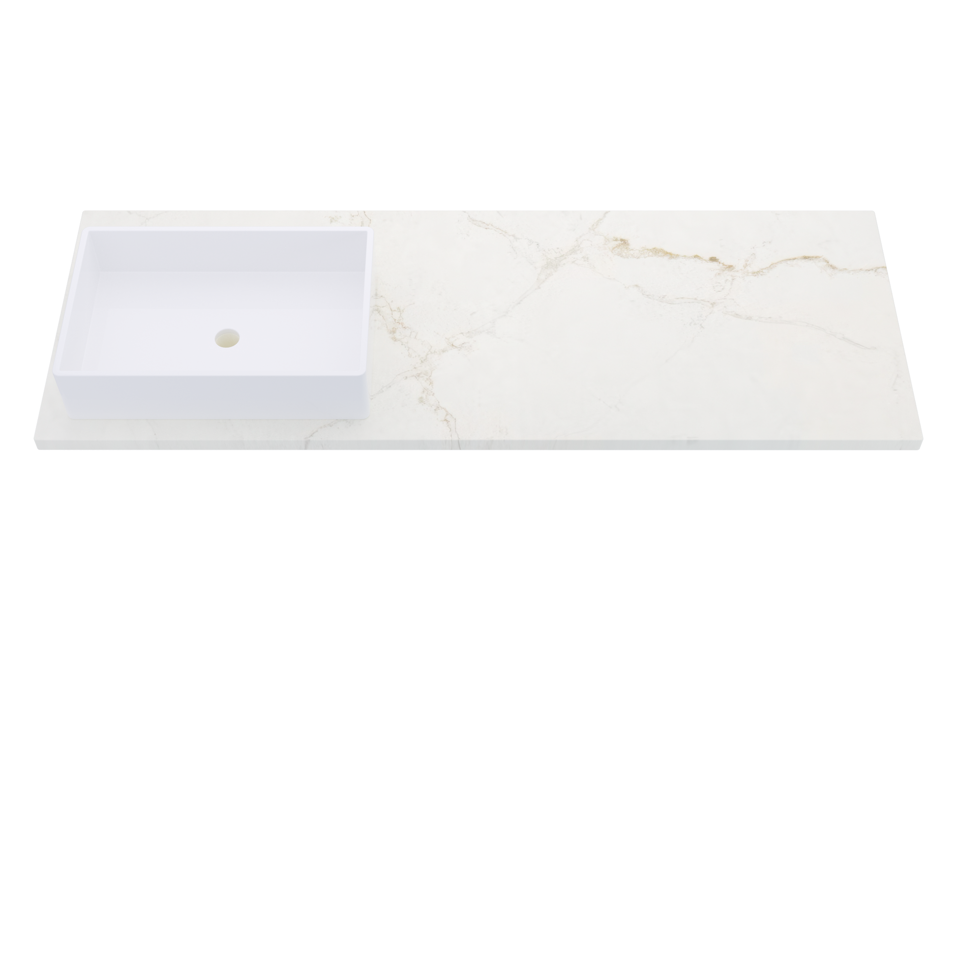 61" Vanderloc Silestone® Quartz Bathroom Vanity Top | Single Rectangle Sink | Offset in Blanc Elysee