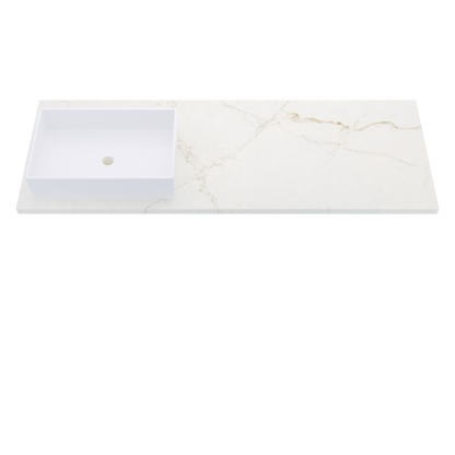 61" Vanderloc Silestone® Quartz Bathroom Vanity Top | Single Rectangle Sink | Offset in Blanc Elysee
