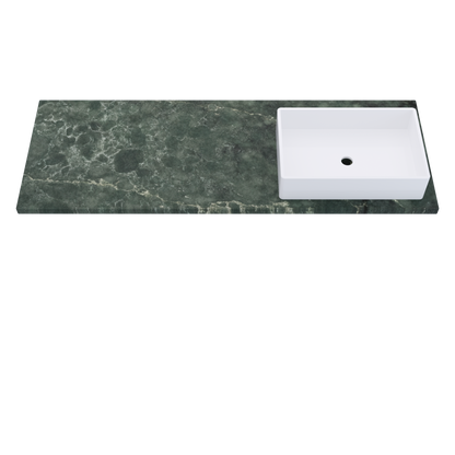 61" Vanderloc Silestone® Quartz Bathroom Vanity Top | Single Vigo Sink | Right Offset in Jardin Emerald