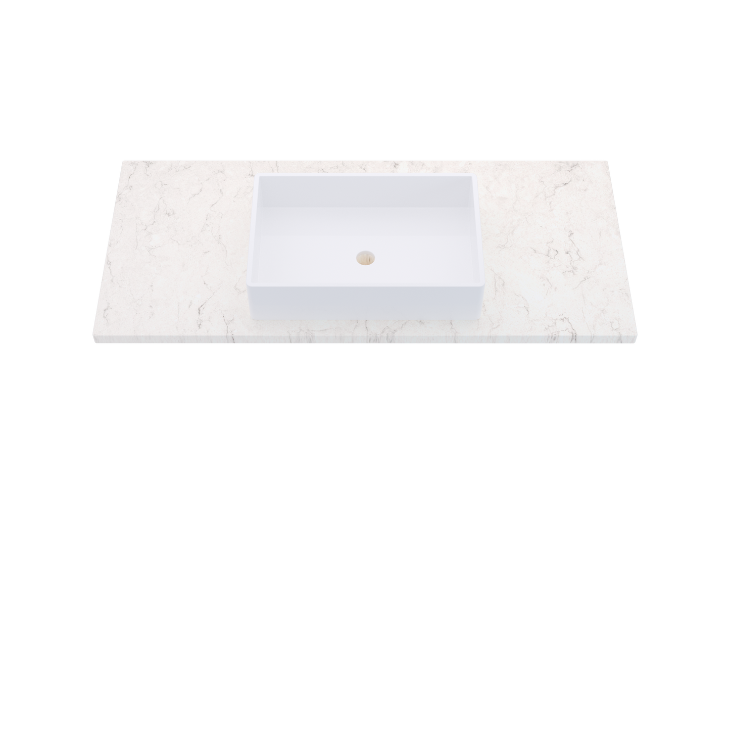 49" Vanderloc Silestone® Quartz Bathroom Vanity Top | Single Vigo Sink | Centered in Snowy Ibiza
