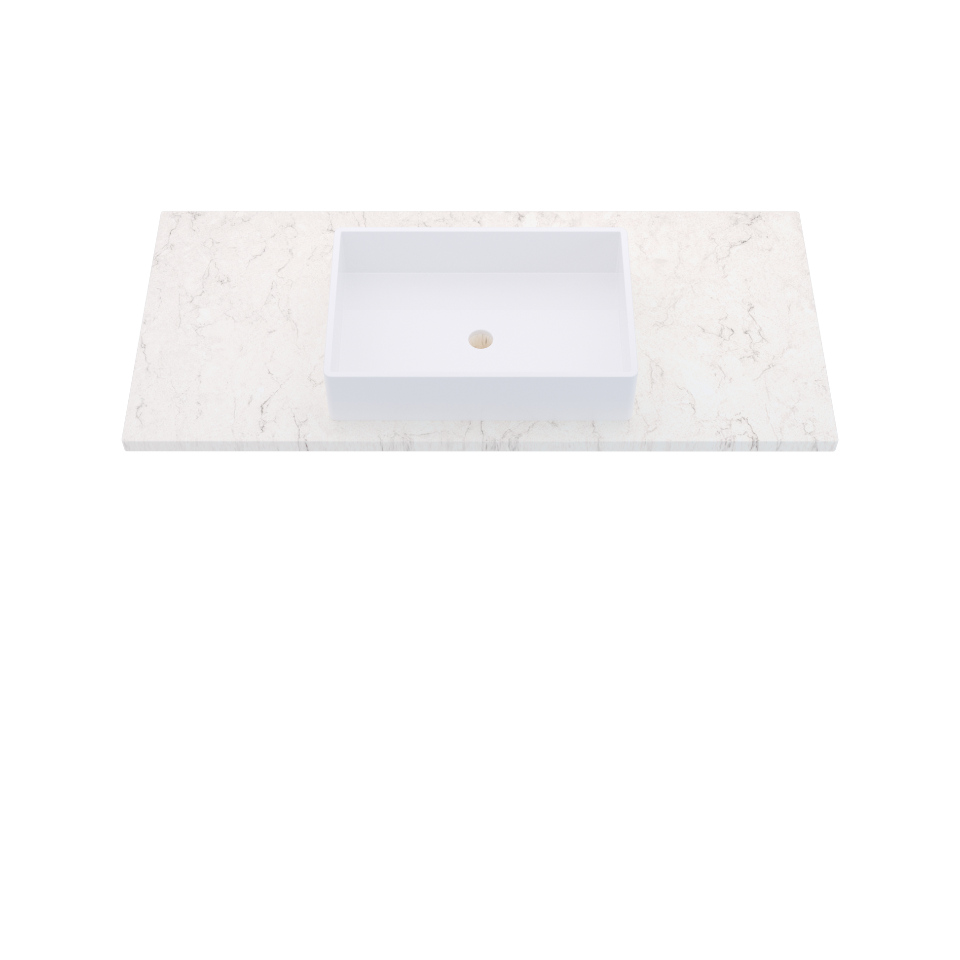 49" Vanderloc Silestone® Quartz Bathroom Vanity Top | Single Vigo Sink | Centered in Snowy Ibiza