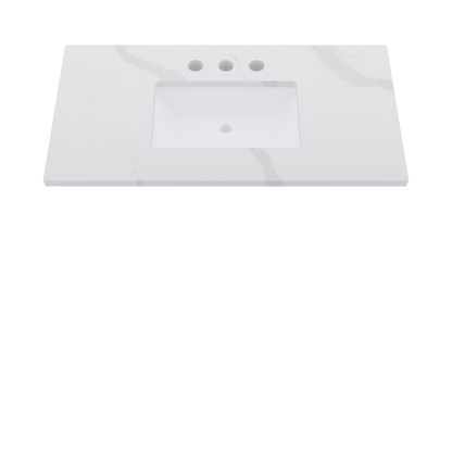 43" Vanderloc Silestone® Quartz Bathroom Vanity Top | Single Rectangle Sink | Centered in Classic Calacatta