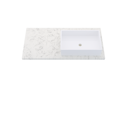 43" Vanderloc Silestone® Quartz Bathroom Vanity Top | Single Vigo Sink | Offset in Lyra