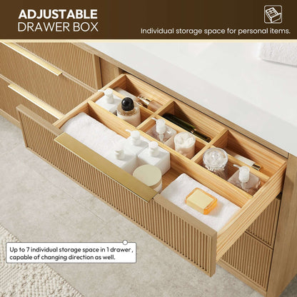 Adjustable drawer box with individual storage in Hohhot 60" Free-standing Bath Vanity in Washed Ash Grey by Vinnova