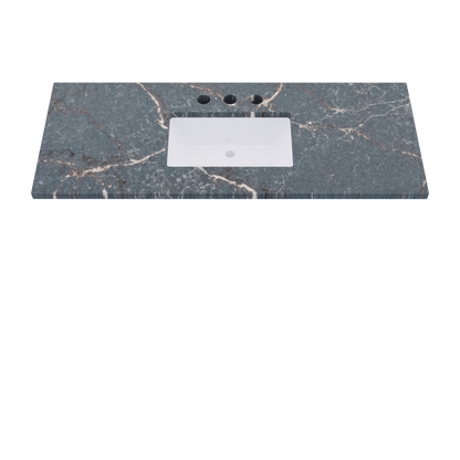 55" Vanderloc Silestone® Quartz Bathroom Vanity Top | Single Rectangle Sink | Centered in Parisien Bleu