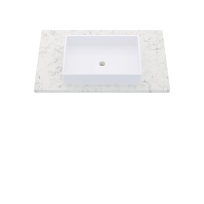 37" Vanderloc Silestone® Quartz Bathroom Vanity Top | Single Vigo Sink | Centered in Lyra