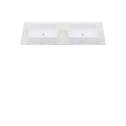 61" Vanderloc Silestone® Quartz Bathroom Vanity Top | Double Vigo Sink | Centered in Lusso