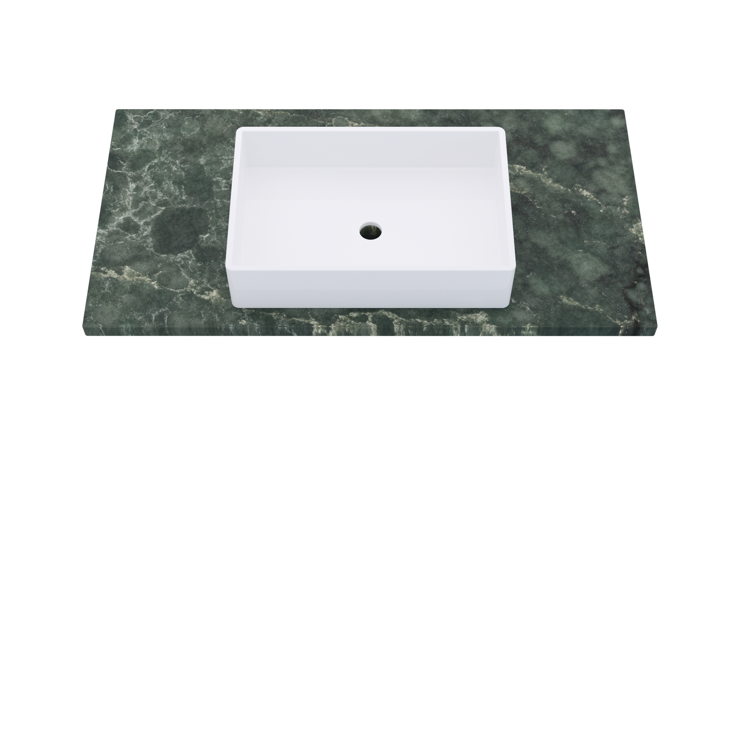 43" Vanderloc Silestone® Quartz Bathroom Vanity Top | Single Vigo Sink | Centered in Jardin Emerald