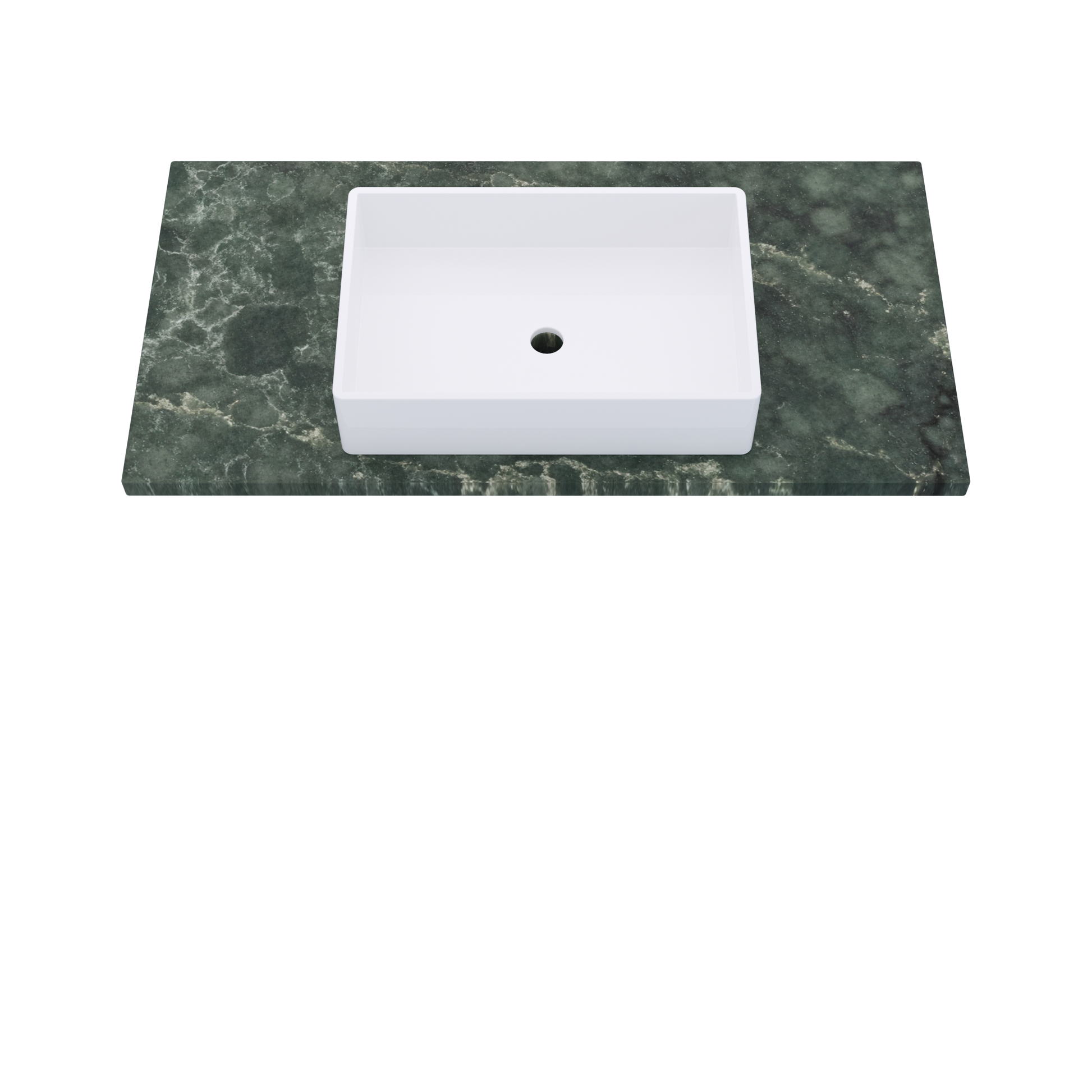 43" Vanderloc Silestone® Quartz Bathroom Vanity Top | Single Vigo Sink | Centered in Jardin Emerald