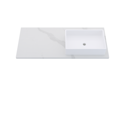 49" Vanderloc Silestone® Quartz Bathroom Vanity Top | Single Vigo Sink | Offset in Classic Calacatta