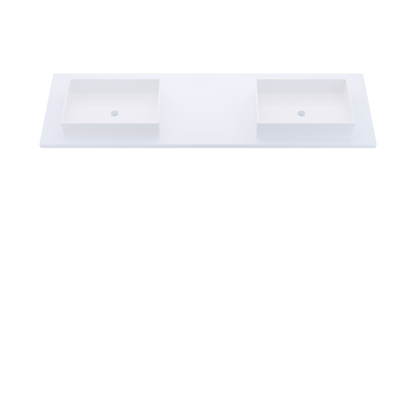 73" Vanderloc Silestone® Quartz Bathroom Vanity Top | Double Vigo Sink | Offset in Miami White
