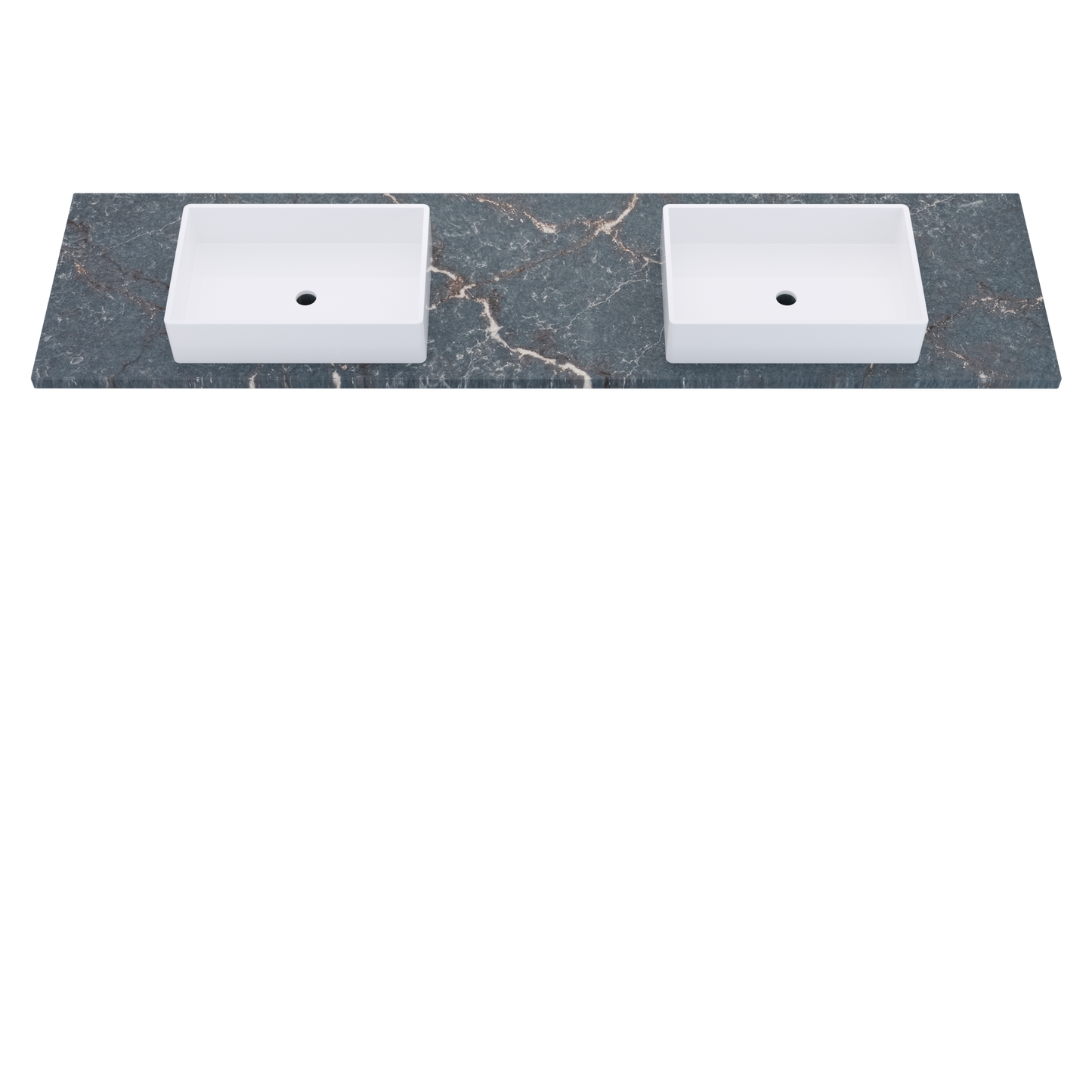 85" Vanderloc Silestone® Quartz Bathroom Vanity Top | Double Vigo Sink | Centered in Parisien Bleu